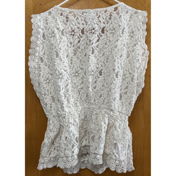 Monroe & Main Womens Lace Short Sleeve Babydoll Top Crochet Cream Sz L - Picture 2 of 10